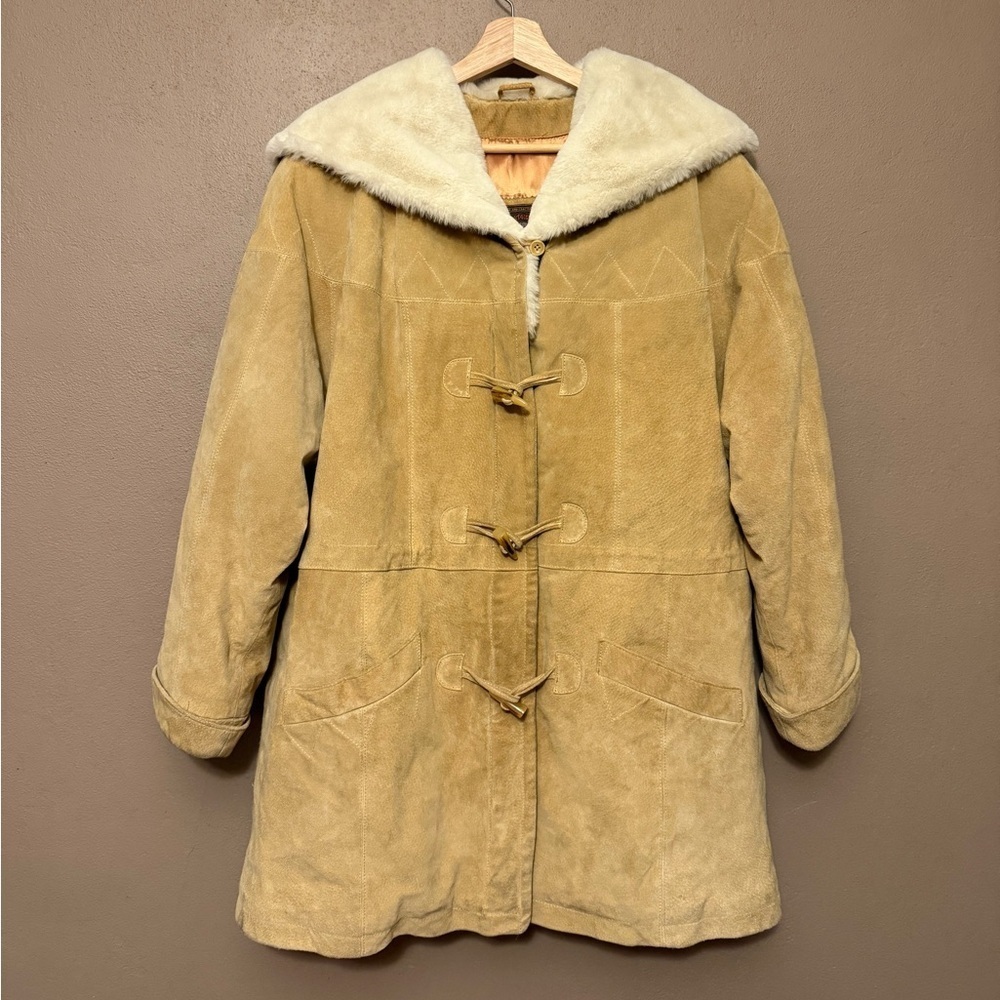 Vtg Adventure Bound Wilsons Leather Long Suede Hooded Faux Fur Jacket Size Large